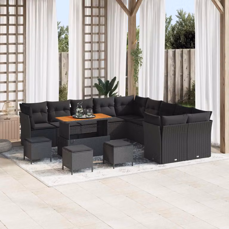 Maison Exclusive - Set da giardino composto da 14 pezzi, divano in rattan sintetico nero