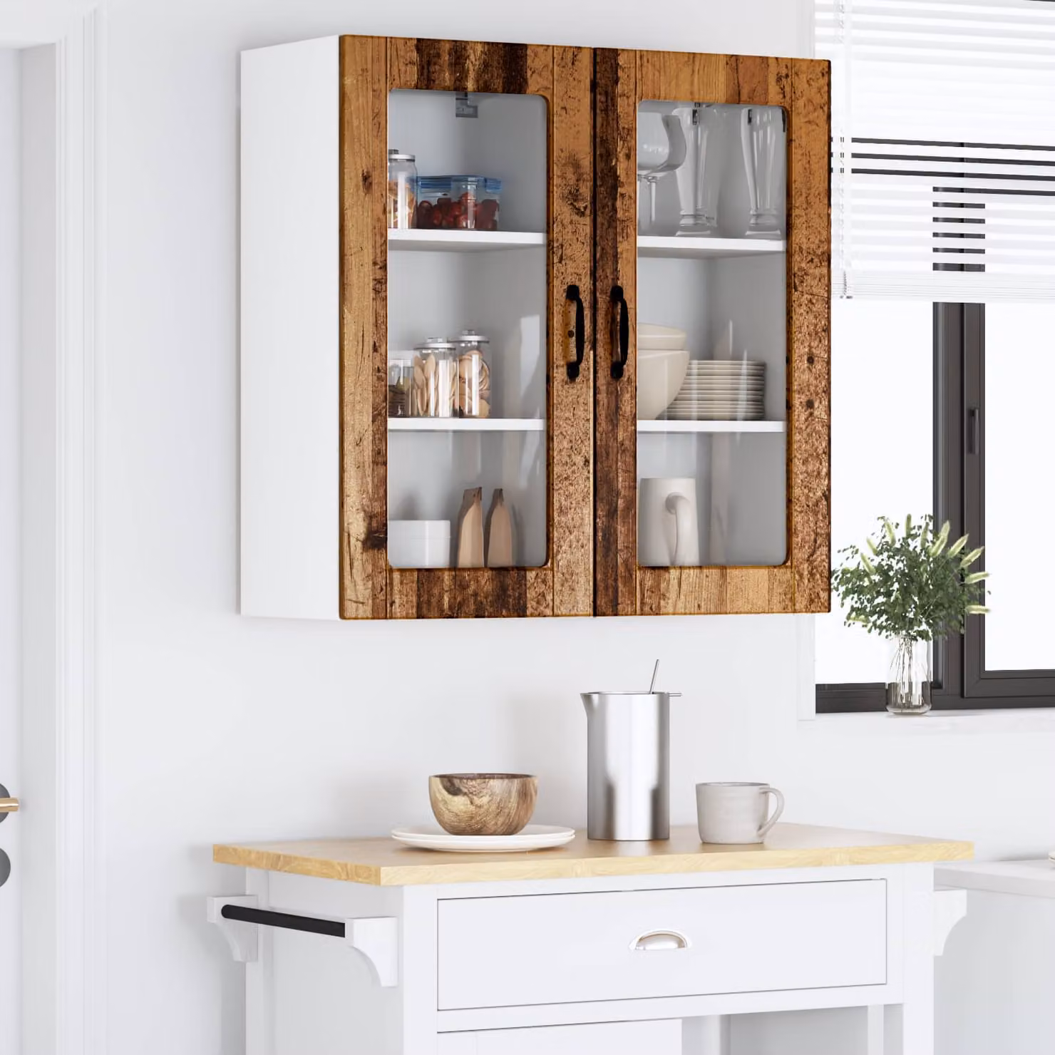 Set di 2 mobili a parete LUCCA vidaXL in legno color marrone con ante in vetro per cucina