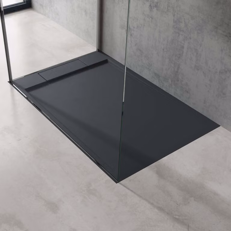 doporro Piatto Doccia Rettangolare in Marmoresina Effetto Pietra, Spessore 4 cm, Installazione Versatile, Design Antiscivolo, 90x140 cm, Antracite - Geoma04