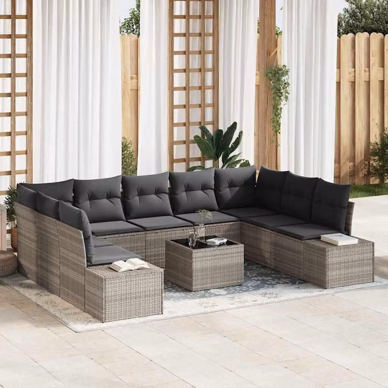 Maison Exclusive - Set da giardino composto da 10 pezzi, divano in rattan sintetico color grigio chiaro