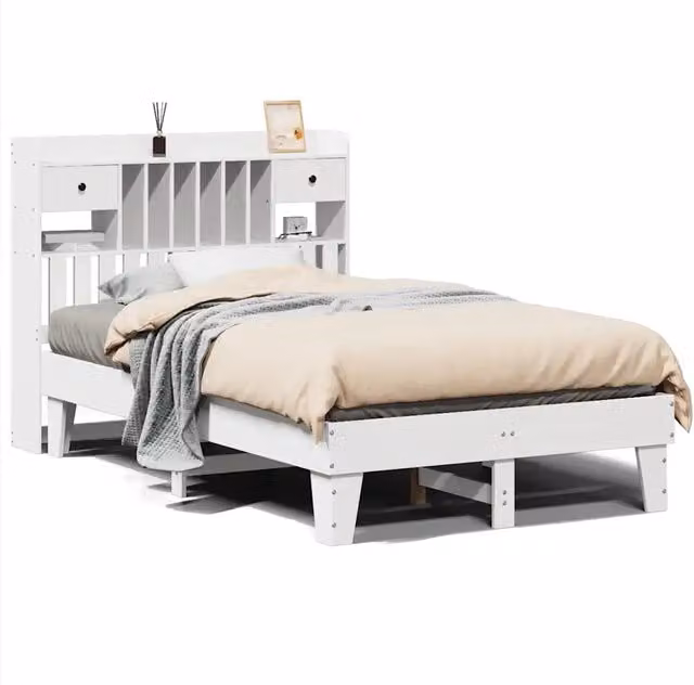 Letto matrimoniale | Letto per adulti | Letto senza Materasso Bianco 135x190 cm Legno Massello di Pino