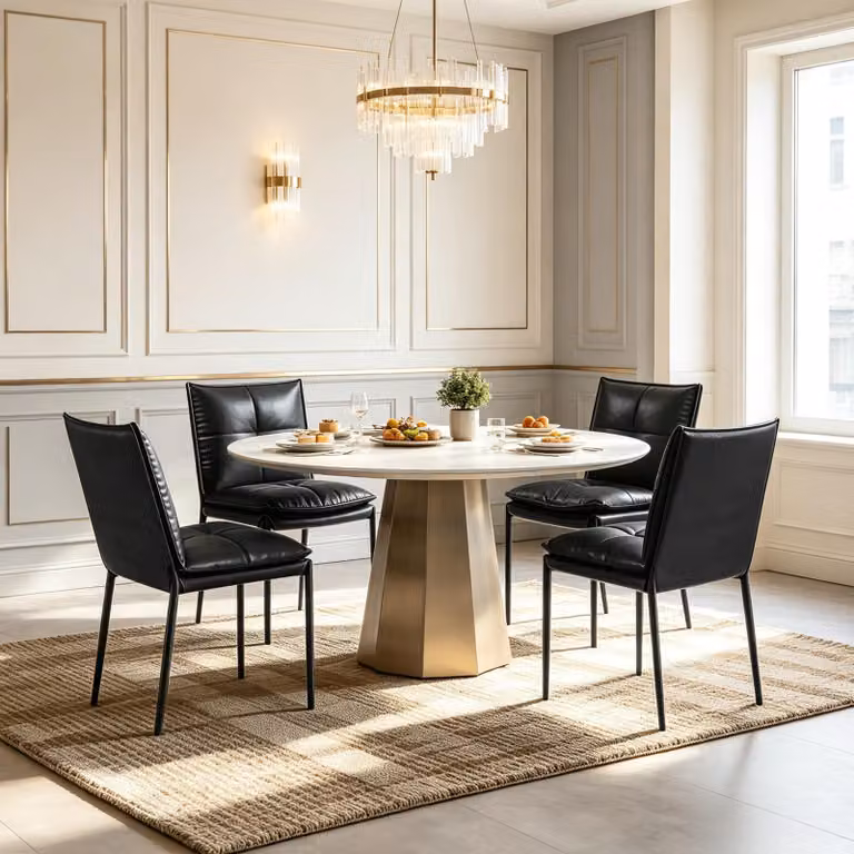 Gruppo di sedute confortevole per ambienti. Elegante set di sedie con schienale imbottito. Set di quattro sedie da pranzo (disponibile solo con 4 sedie). Colore: nero