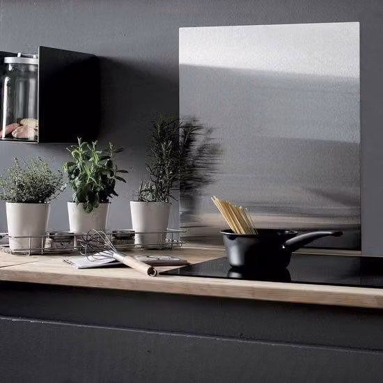 Specchio da cucina in acciaio inossidabile, cromato, con lavagna memo