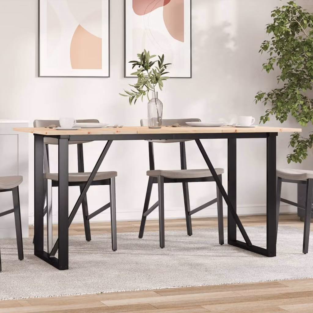 vidaXL Tavolo da Pranzo Rettangolare in Legno di Pino e Acciaio, Colore Marrone, L: 160 cm, P: 80 cm, H: 75 cm – 1