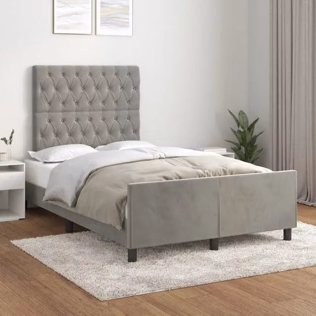 Giroletto vidaXL in Velluto Grigio Chiaro senza Materasso L/P/H: 120 x 200 x 126 cm – 1