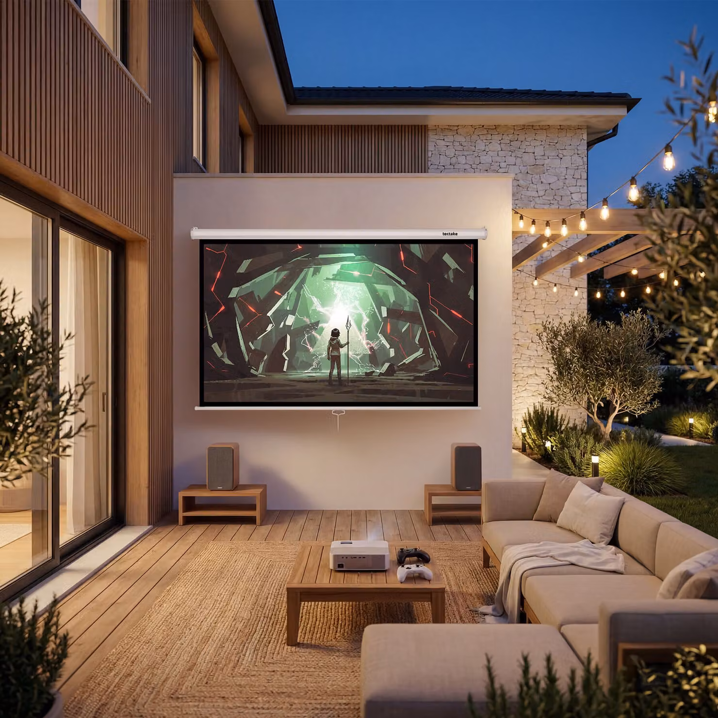 Schermo per proiettore Cinema TecTake GmbH, formato 16:9, risoluzione 4K HD, bianco, per parete o soffitto – 2