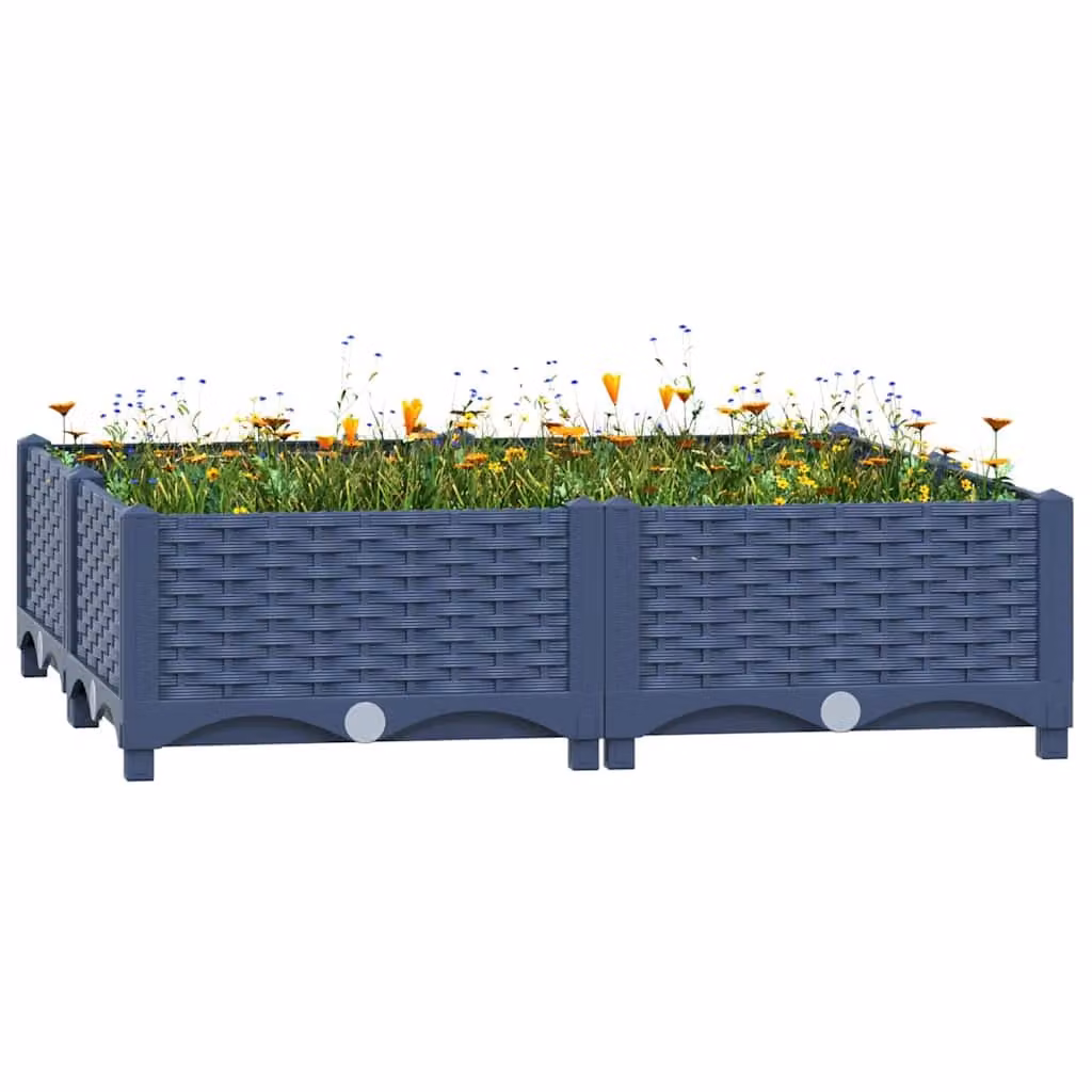 Fioriera Rialzata vidaXL in Plastica per Orto e Giardino, L/P/H: 80 x 80 x 23 cm, Grigio o Blu