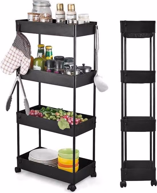Carrello da cucina a 4 livelli, scaffale da cucina, scaffale a nicchia su ruote, carrello, scaffale a nicchia largo 22 cm, scaffale per cucina, ufficio, bagno, ripostiglio, plastica 40 x 22 x 86 cm