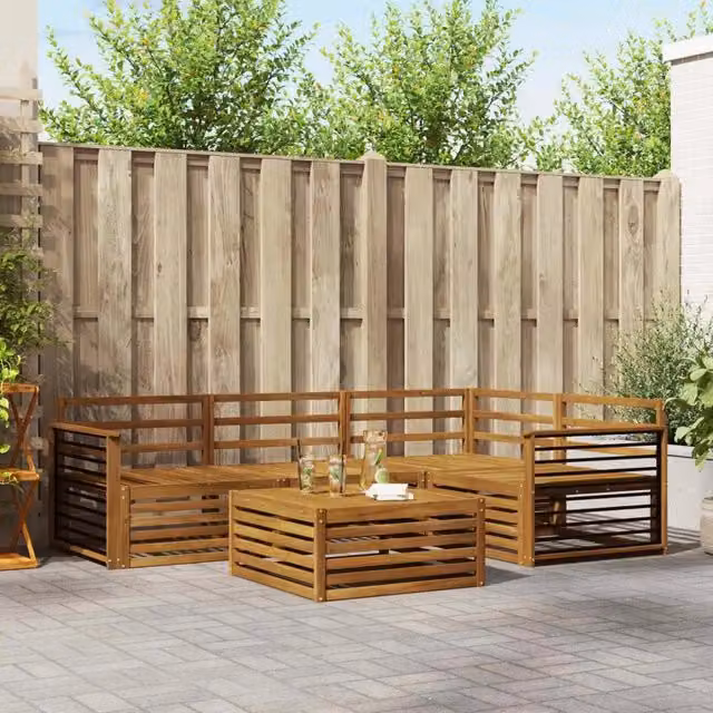 Set di divani da esterno 5 pz Naturale Legno di Acacia Massello 3373429