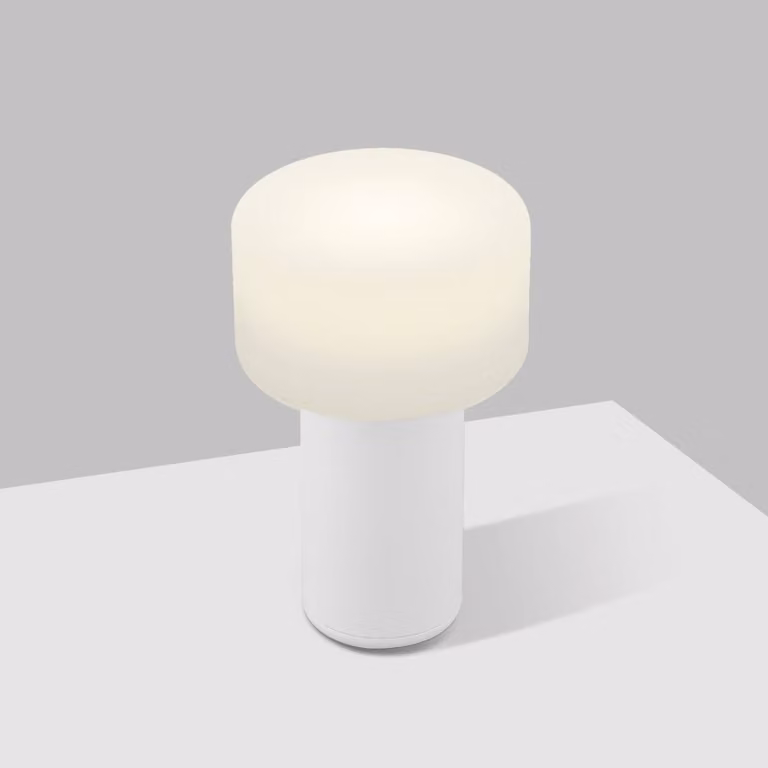 HELL Lampada da tavolo LED Tiny-B ricaricabile, bianco, altezza 13 cm, IP54, USB Tiny-B, dimmerabile, Bianco / Opale, Plastica, Giovanile