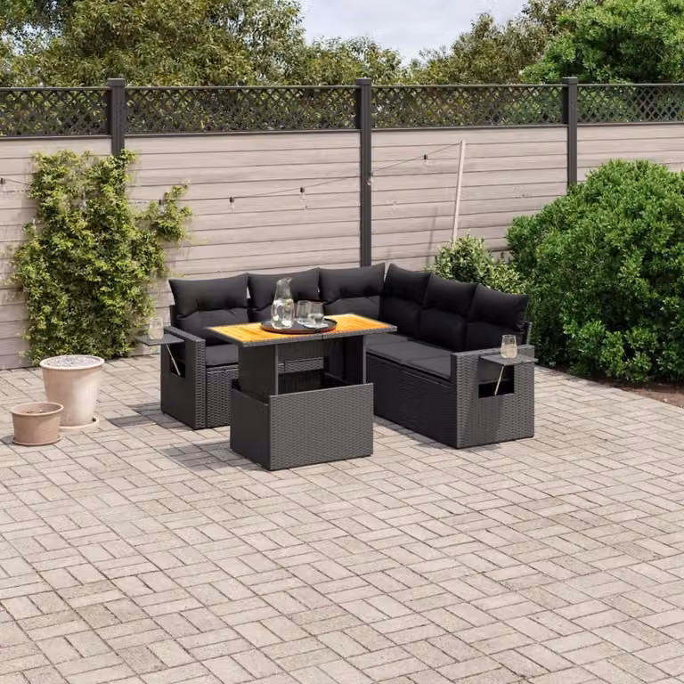 Maison Exclusive - Set Divano da Giardino 6 pz con Cuscini Nero in Polyrattan