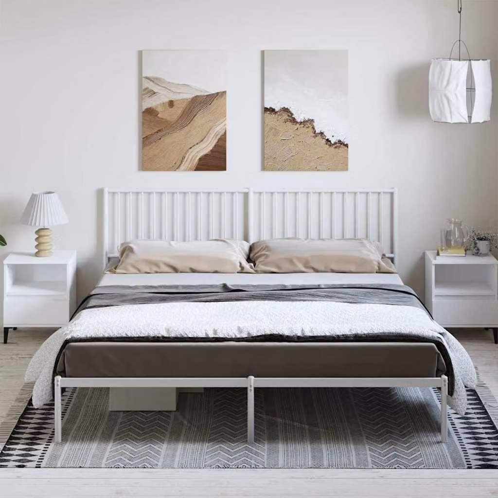 vidaXL Giroletto con Testiera in Metallo Bianco L: 187 cm, P: 219 cm, H: 90,5 cm