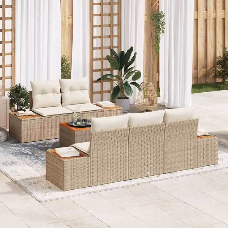 Maison Exclusive - Set Divano da Giardino con cuscino 6 pcs Beige Poly Rattan