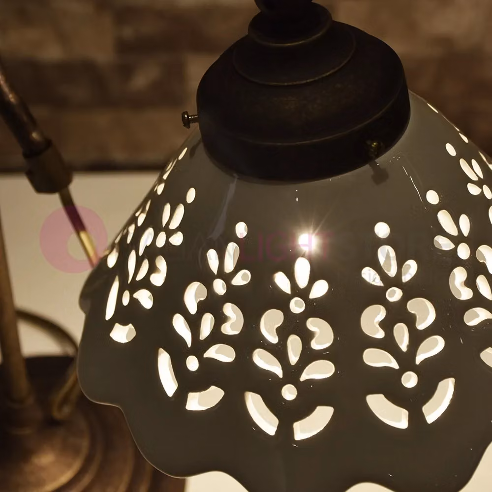 VOLTERRA Lampada da Tavolo Ceramiche Borso in Ottone e Ceramica Bianca, Altezza: 44 cm – 2