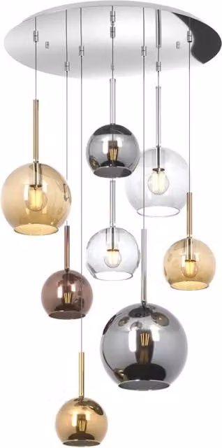 Lampadario Sospeso Contemporaneo Top Light Future in Metallo Cromo e Vetro Multicolor con 8 Luci E27 – 1