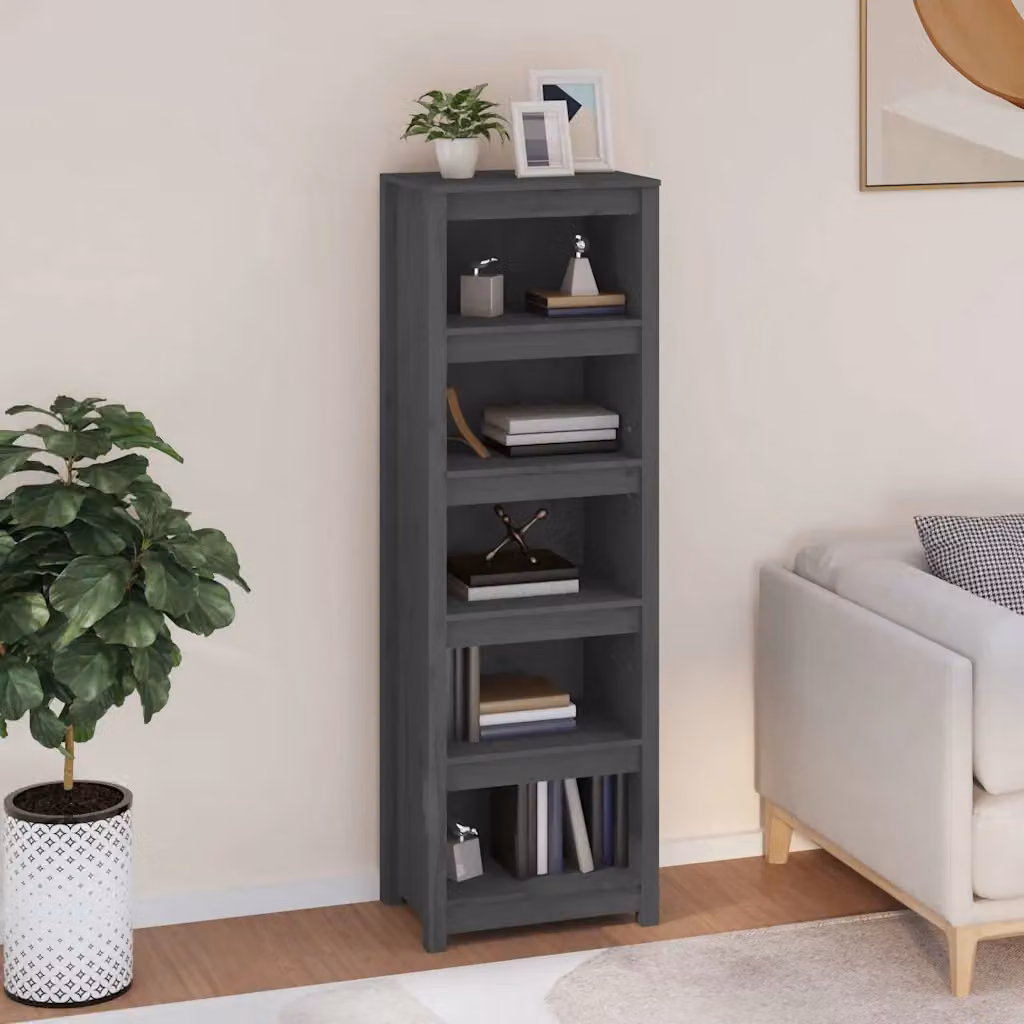 Libreria moderna vidaXL in legno massello di pino grigio, L 50 cm x P 35 cm x H 154 cm