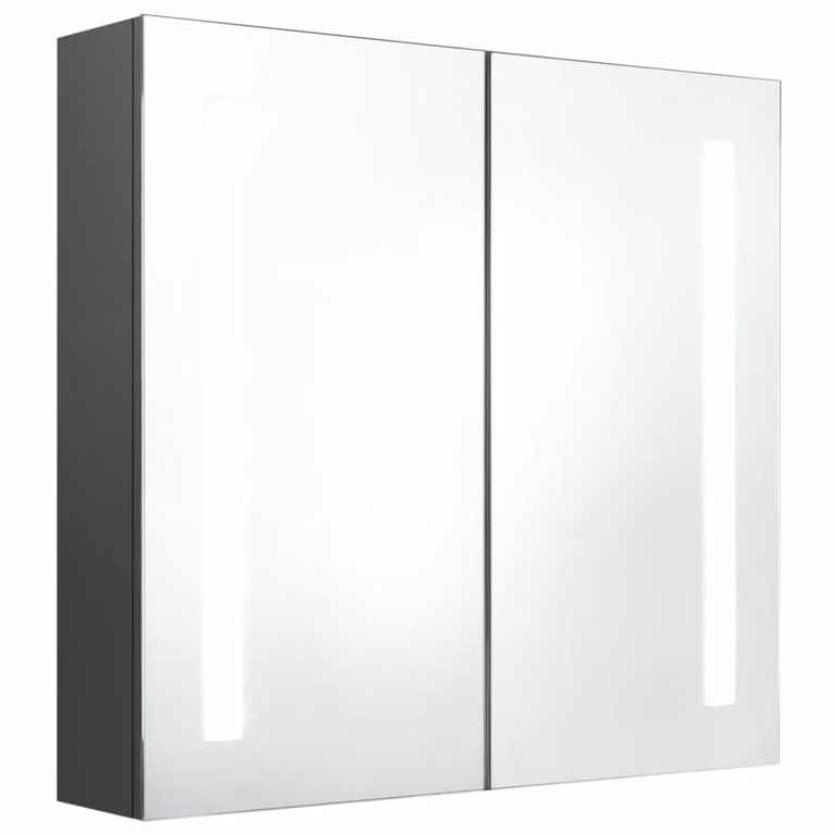 Armadietto Bagno con Specchio e LED Grigio 62x14x60 cm