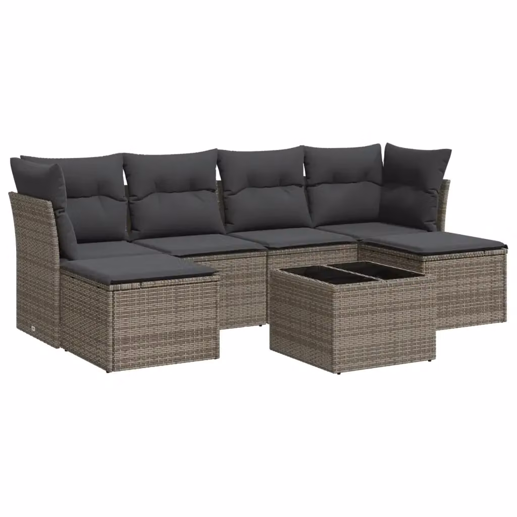 Set Divani da Giardino vidaXL 7 pz in Polyrattan Grigio con Cuscini e Tavolino da Esterno a Forma di L – 2