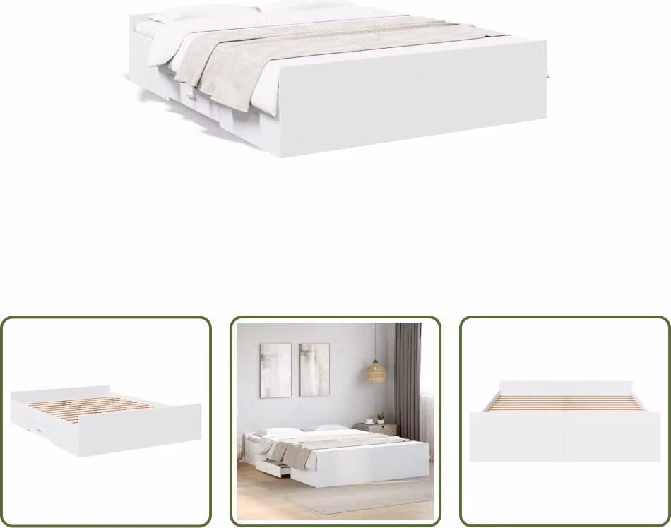 The Living Store Giroletto con cassetti bianco 150x200 cm materiale legno