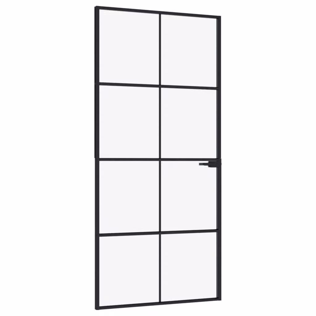 Porta Interna Nera 93x201,5cm Vetro Temperato Alluminio Sottile
