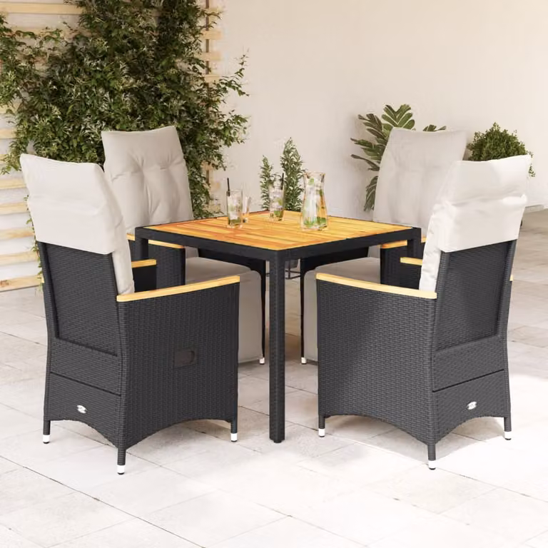 Set Bistrò da Giardino vidaXL in Legno di Acacia e Polyrattan Nero e Bianco, 5 Pezzi