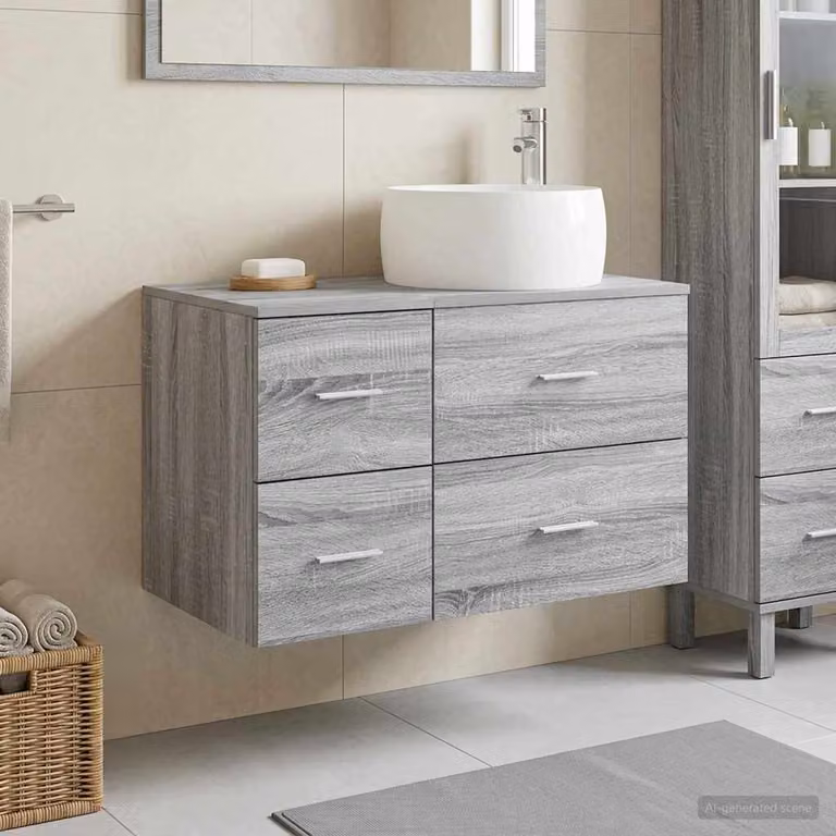 Set di mobili per il bagno vidaXL composto da base lavabo e pensile, colore grigio, design minimalista e montaggio a parete