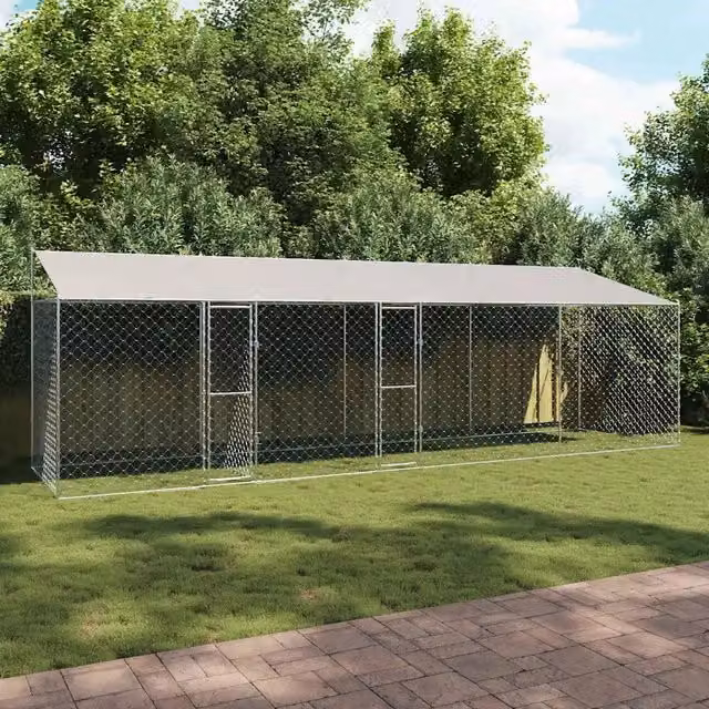 Gabbia per cani vidaXL con tetto in metallo color argento L: 800 cm, P: 200 cm, H: 256 cm