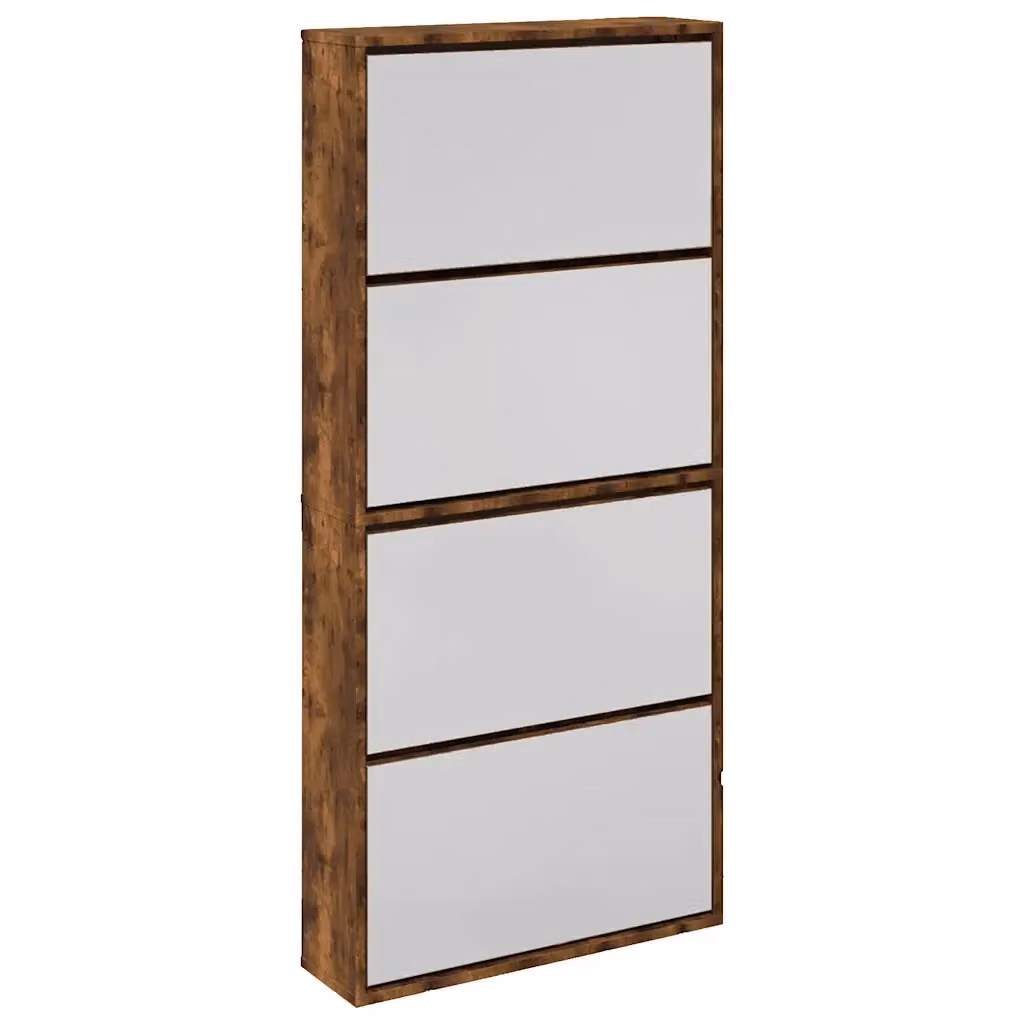 Scarpiera moderna vidaXL con specchio e scomparti basculanti in rovere marrone L: 63 cm, P: 17 cm, H: 134 cm – 2