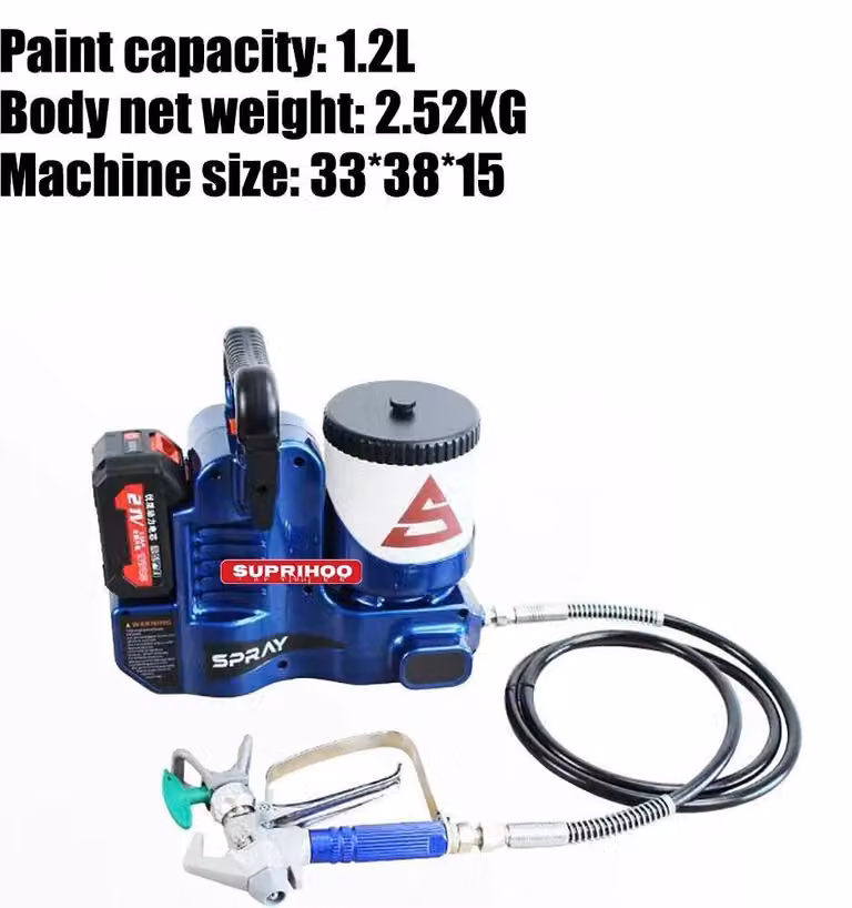 Spruzzatore a batteria - Spruzzatore a irrorazione senza aria - Velocità regolabile in 6 livelli - Pistola a spruzzo elettrica senza fili - Adatta per vernici a base di lattice e per pitture di segnalazione - Set con 2 batterie