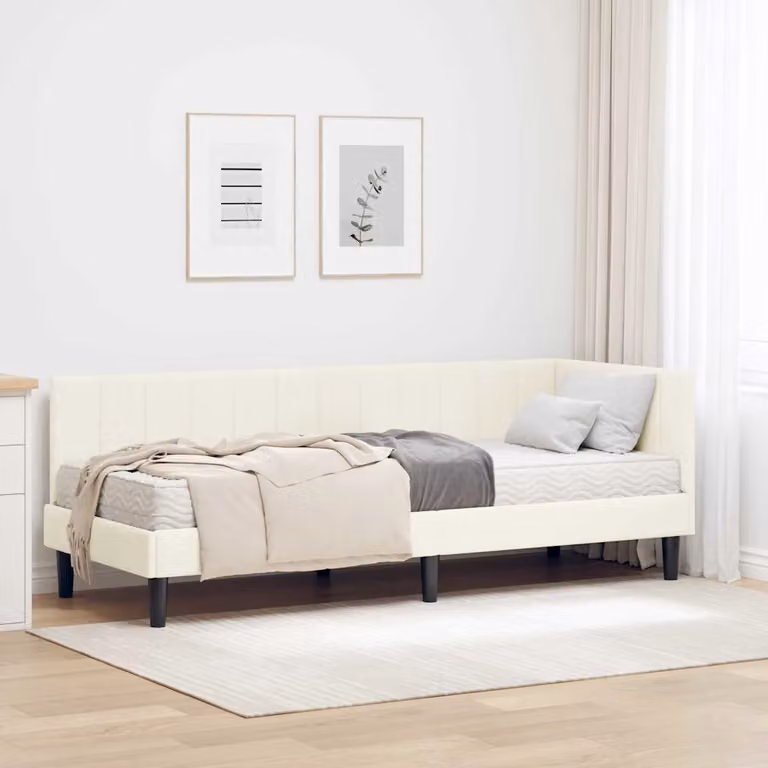 vidaXL Letto Angolare Moderno in Velluto Beige con 2 Materassi in Schiuma L/P/H: 200 x 80 x 72 cm