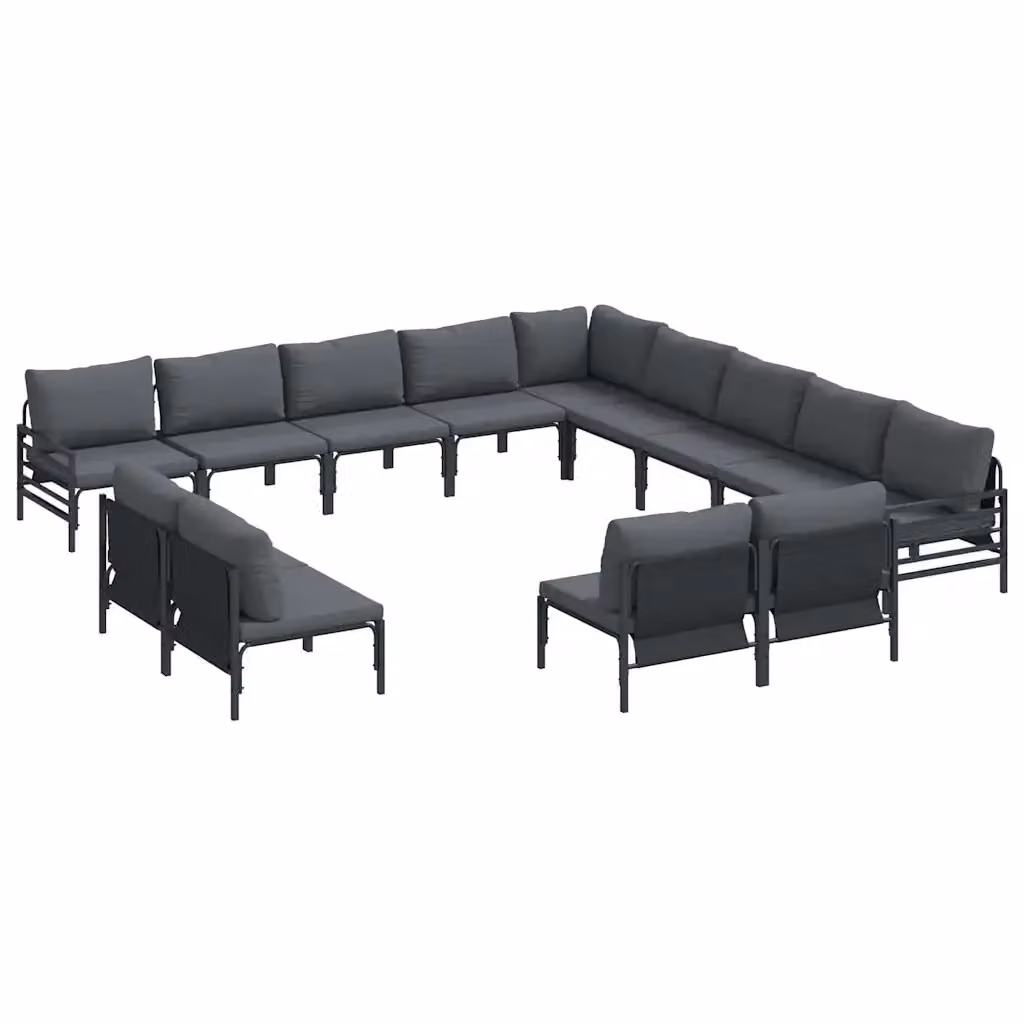 Set Divano da Giardino a L vidaXL in Acciaio Antracite con Cuscini e Tavolino da Caffè, 13 Pezzi – 2
