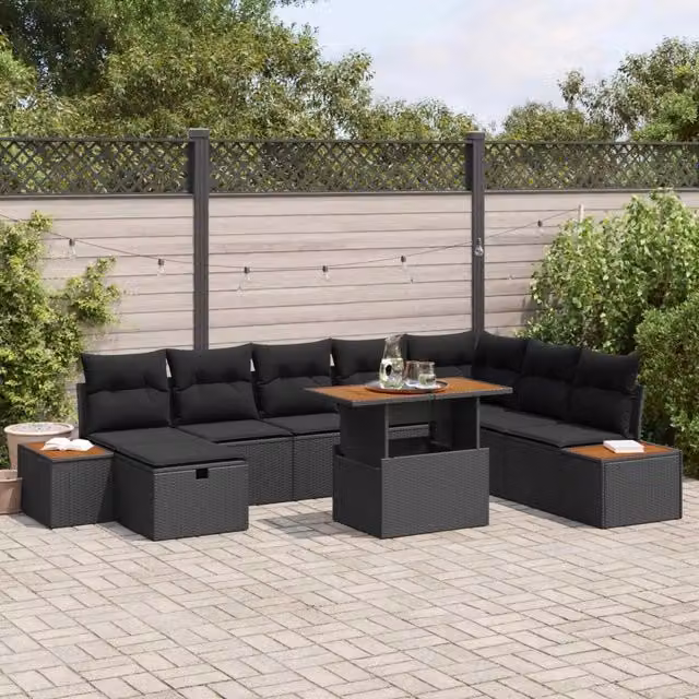 Set Divano da Giardino 9 pz Nero polyrattan 3361420