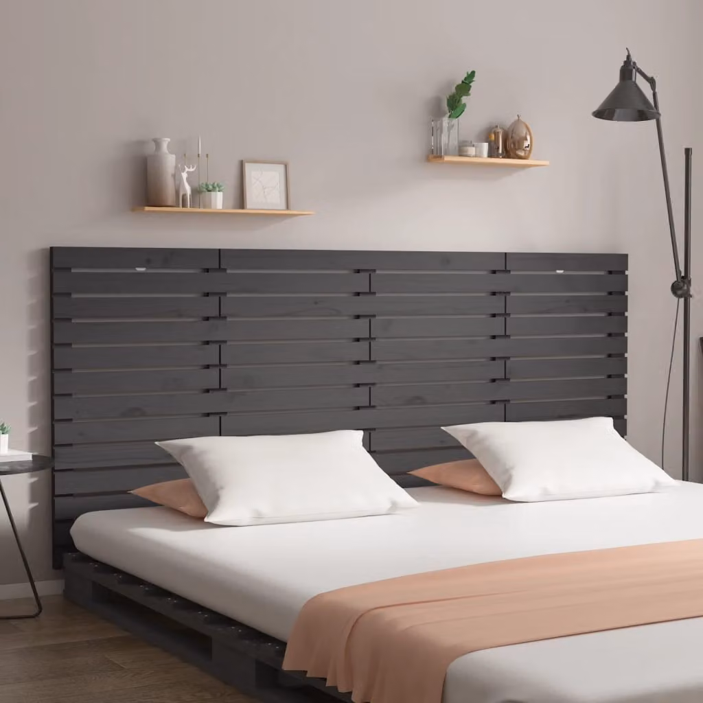Testiera da parete vidaXL in legno massello di pino, colore grigio, L: 206 cm, P: 3 cm, H: 91,5 cm