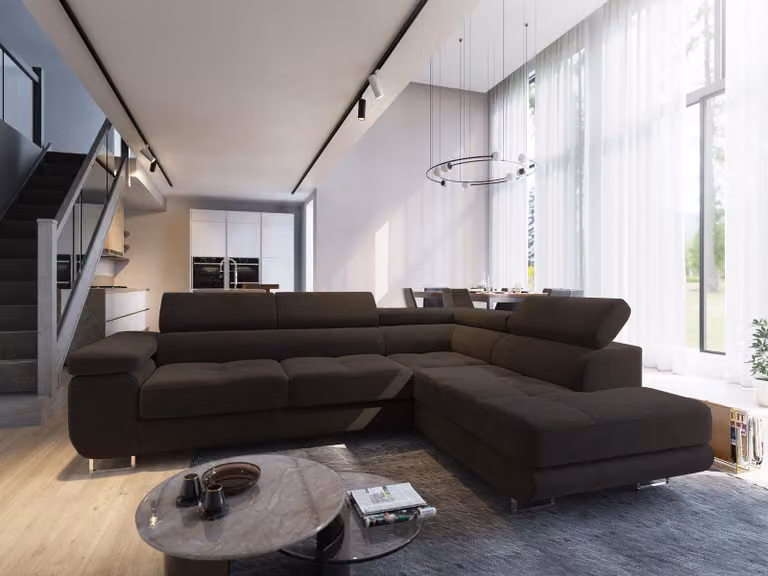 Divano angolare Masseno SELVA R-S con funzione letto a L, divano con box letto, divano da salotto, divano, divano, divano letto, set di divani - marrone, MONOLITH 29