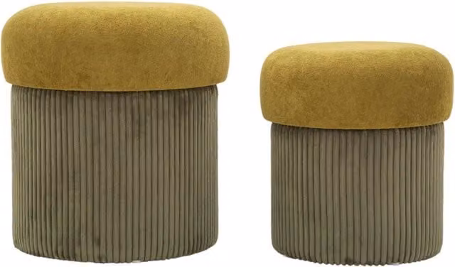 Set di 2 pouf contenitore Aspen Vikasa Home in velluto verde oliva e senape, forma cilindrica – 1