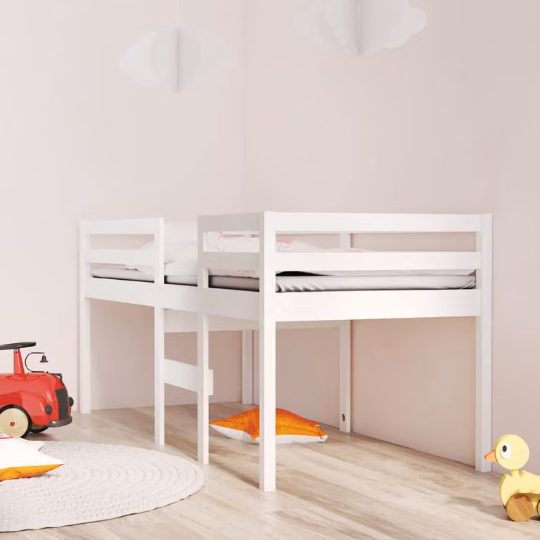 Letto a Soppalco Singolo vidaXL in Legno Massello di Pino Bianco L/P: 80 x 200 cm, H: 175 cm