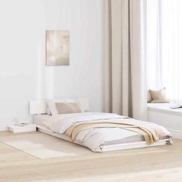 Struttura letto moderno vidaXL in legno massiccio bianco L 90 x P 200 cm
