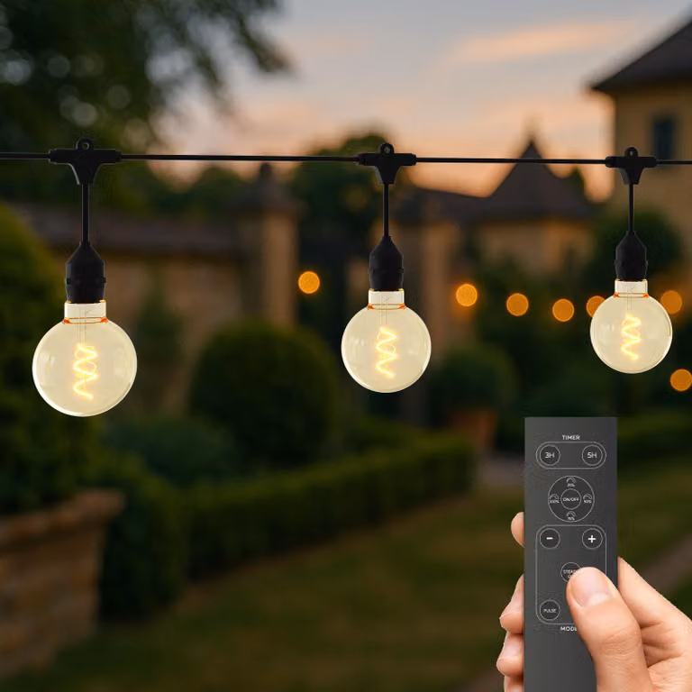 Calex Vista XL Catena luminosa da 10 m, 8 lampadine grandi, luce bianco caldo, luci natalizie, impermeabile, con telecomando