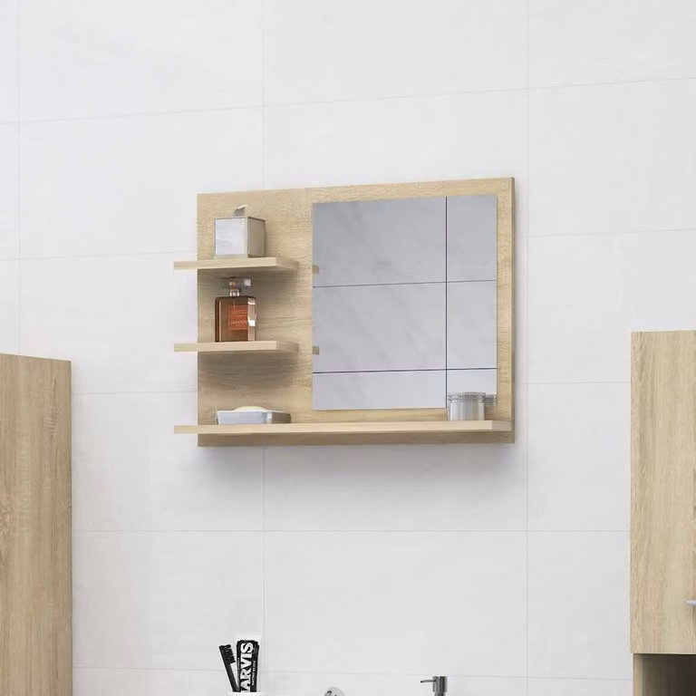 Specchio da bagno moderno vidaXL in legno multistrato Rovere Sonoma marrone L 60 cm x H 45 cm x P 10,5 cm
