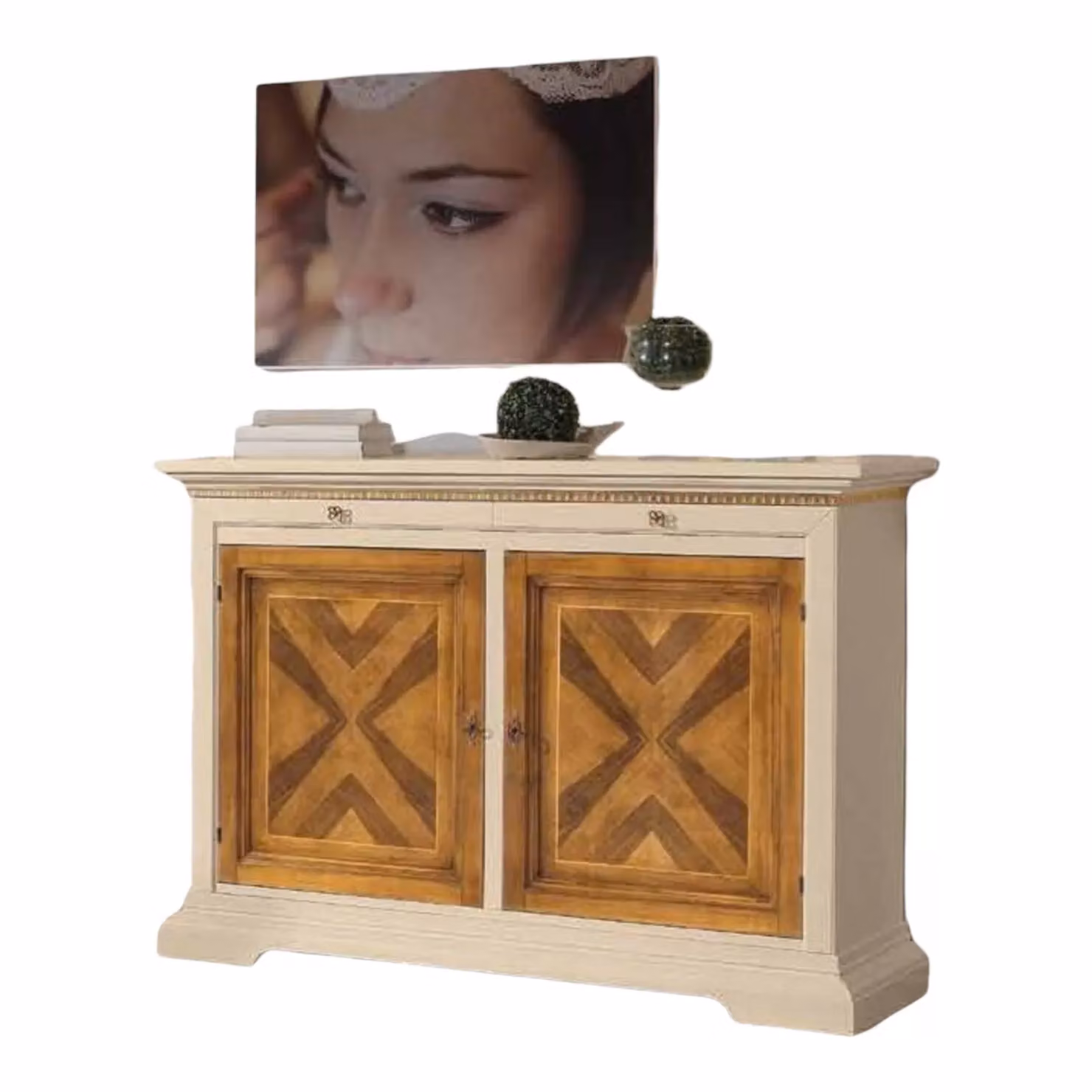 Madia credenza a 2 ante in legno laccato avorio e noce Mobili 2G L: 160 cm, P: 53 cm, H: 115 cm – 3