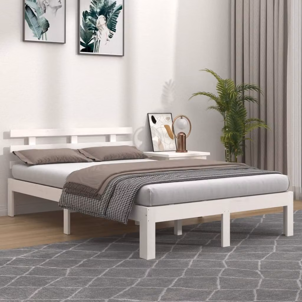 The Living Store Letto in legno massiccio bianco 140x200 cm