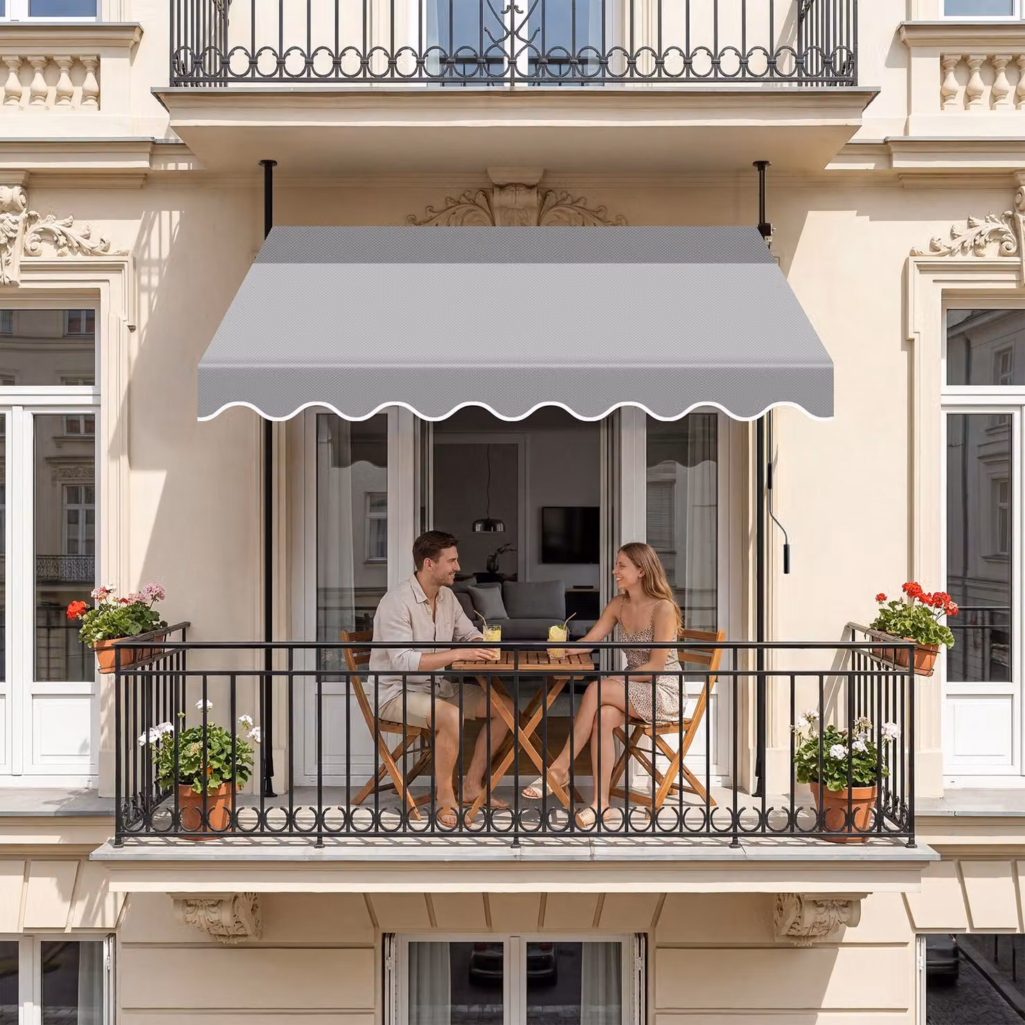 Tenda a morsetto Tectake con manovella e altezza regolabile, grigio chiaro, L: 250 cm, H: 180 cm, in poliestere e acciaio con protezione UPF 50+ – 2