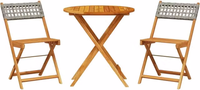 Set da Bistrot 3 pz in Polyrattan e Legno di Acacia Grigio e Marrone per Giardino e Terrazzo – 1