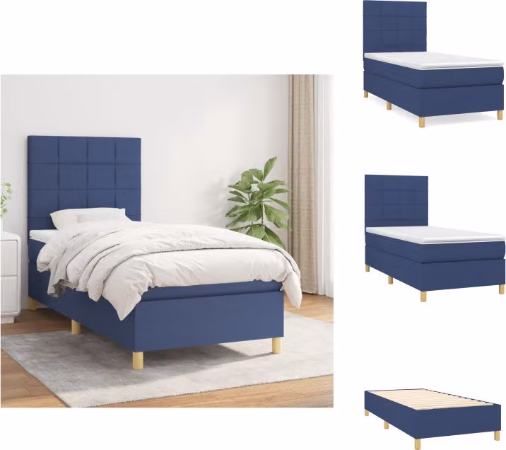 vidaXL Letto a molle con materasso blu 100x200 cm in tessuto - Letti e strutture letto