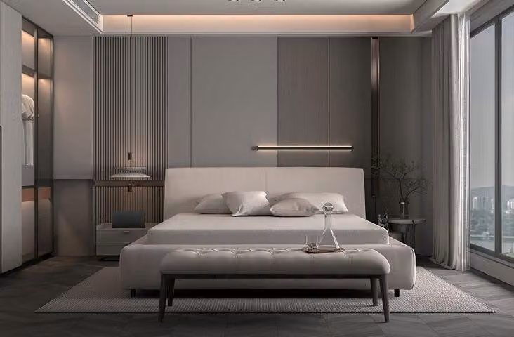 Bett Polsterbett Doppelbett Elegantes Design Beige Komfort Liegefläche