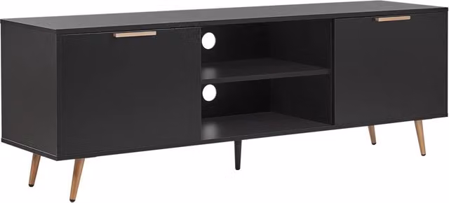 Mobile TV Beliani Nero e Oro per schermi fino a 75 pollici con ripiani e armadietti in metallo e legno L: 166 cm, P: 40 cm, H: 57 cm