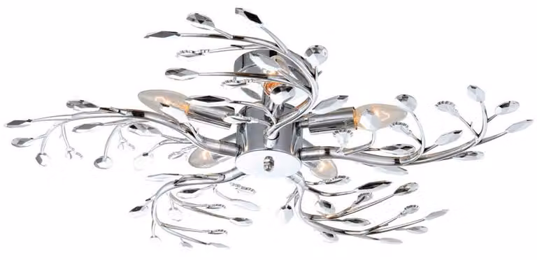 Plafoniera LED cromata con design a foglia