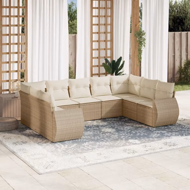 vidaXL Set Divano da Giardino a L in Polyrattan con Cuscini Beige e Struttura in Metallo