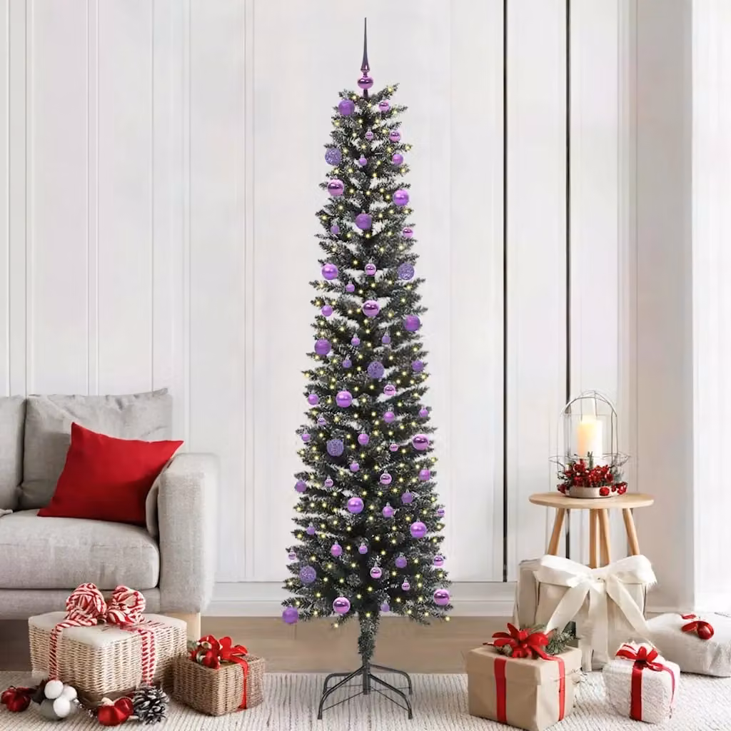 Albero di Natale artificiale moderno verde con 300 LED luce bianca calda, Altezza: 210 cm – 2