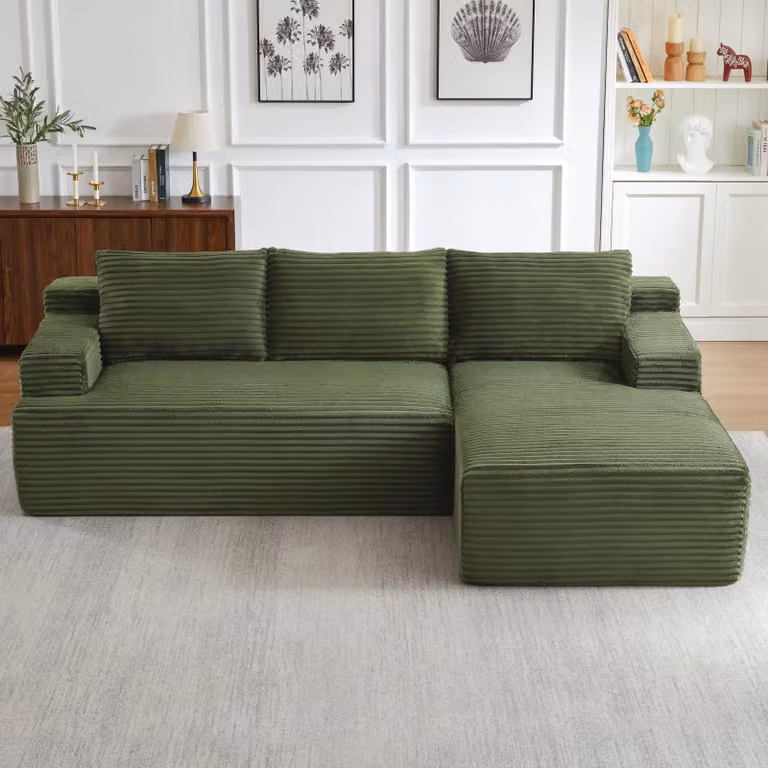 Divano letto a forma di L, divano angolare modulare Cloud con seduta profonda, imbottitura in schiuma e molle insacchettate, rivestimento in tessuto, senza montaggio, confezionato compresso